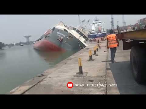 bangladesh bound vessel  M.V MARINE TRUST 1 capsizes at Kidderpore dock in Kolkata