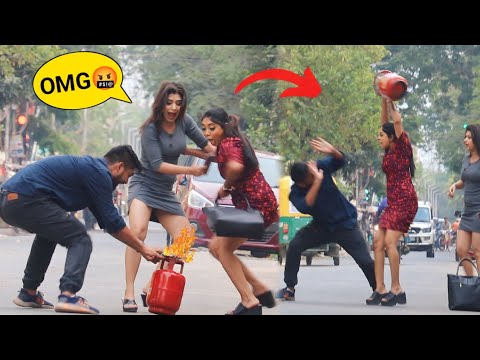 Gas Cylinder Blast Prank on Cute Girls 💣😳 @PrankBuzz