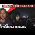 Protests outside US embassy in Beirut after Israeli air strike on a hospital in Gaza