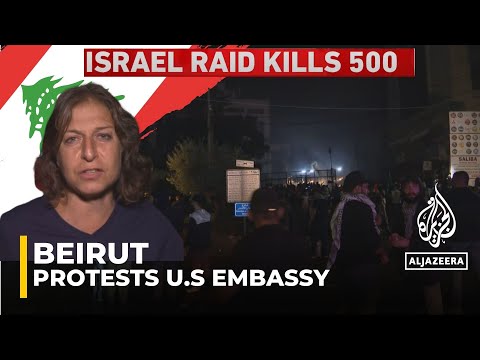 Protests outside US embassy in Beirut after Israeli air strike on a hospital in Gaza